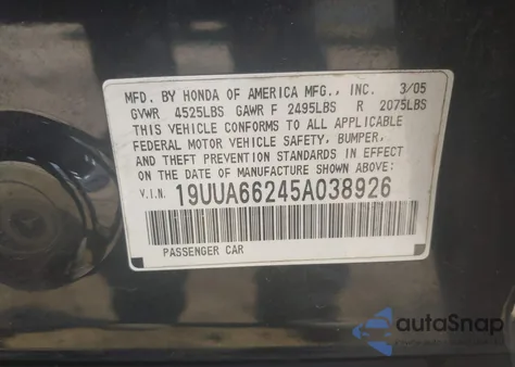 2005 Acura Tl from USA, damaged, VIN 19UUA66245A038926